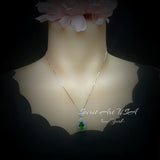 Chrome Diopside Necklace - Diamond Flourishing Wheat Style - Teardrop Pear Cut - 18KGP @ Sterling Silver - 3 CT Green Diopside Pendant #885