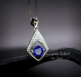 Dynamic Swing Blue Tanzanite Necklace - Round Cut 0.85 Ct - Full Sterling Silver 18KGP - Lab created Energic Tanzanite Pendant #183