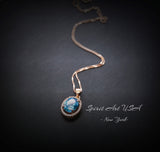 Dainty Blue Topaz Necklace - 18KGP Rose Gold Halo Blue Topaz Pendant - November Birthstone #185