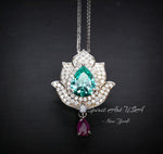 Green Paraiba Tourmaline Necklace - 18KGP @ Sterling Silver - Gemstone Lotus Flower Necklace - Large Paraiba Pendant #923