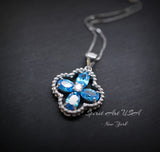 Blue Topaz Necklace - Four Leaf Clover Blue Topaz Pendant - Full Sterling Silver Blue Gemstone Jewelry #135