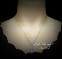 Sky Blue Aquamarine Necklace - 18KGP @ Sterling Silver - Gemstone Wheat Necklace - Teardrop Aquamarine Pendant - March Birthstone #861