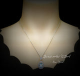 Sky Blue Aquamarine Necklace - 18KGP @ Sterling Silver - Gemstone Wheat Necklace - Teardrop Aquamarine Pendant - March Birthstone #861