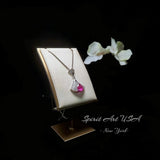 Pink Sapphire Necklace - 18KGP @ Sterling Silver Paved Gemstone Art Deco 3CT Pink Sapphire Pendant #884