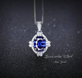 Tanzanite Necklace - 2 CT Oval Cut Diamond Halo Blue Tanzanite Pendant - 18KGP @ Sterling Silver - Solitaire Lab Created Blue Gemstone #317