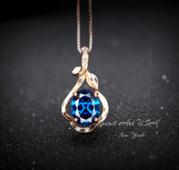 Rose Gold Blue Sapphire Necklace Sterling Silver Flower Petal 2 CT Blue Sapphire Pendant #166