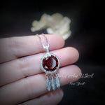 Large Spessartite Garnet Necklace - Dream Catcher Pendant - 18kgp @ Sterling Silver - Red Orange Garnet Jewelry #691