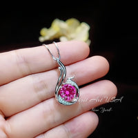 Pink Sapphire Necklace - Sterling Silver - Phoenix Necklace - Round 2 CT Pink Sapphire Pendant - Phoenix Bird Jewelry - 18KGP #692