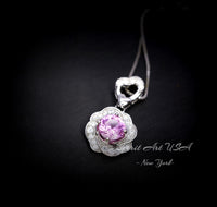 Pink Tourmaline Necklace - 18KGP @ Sterling Silver - Rose Flower Necklace - Pink Tourmaline Pendant #402