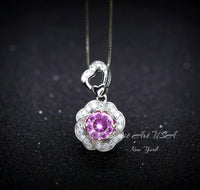 Pink Tourmaline Necklace - 18KGP @ Sterling Silver - Rose Flower Necklace - Pink Tourmaline Pendant #402