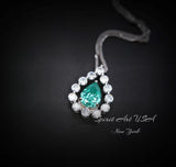 Green Paraiba Necklace - 18KGP @ Sterling Silver - 2.5 CT - Gemstone Halo Teardrop Green Paraiba Tourmaline Necklace #969