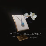 Sky Blue Aquamarine Necklace - 18KGP @ Sterling Silver - Gemstone Wheat Necklace - Teardrop Aquamarine Pendant - March Birthstone #861