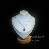 Pink Sapphire Necklace - Gemstone Halo - Pear Teardrop Cut - White gold - Sterling Silver - 2.5CT Fuchsia Red Sapphire Jewelry #957