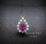 Pink Sapphire Necklace - Pear Teardrop Cut - White gold - Sterling Silver - 2.5CT Fuchsia Red Sapphire Jewelry #957B