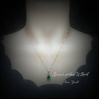 Dainty Emerald Necklace - Rose Gold coated Sterling Silver - Lab Created Green Emerald Pendant - May Birthstone #187