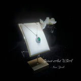 Double Halo Emerald Necklace - Green Emerald Pendant - 18kgp @ Sterling Silver - May Birthstone - Emerald Jewelry #593