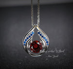 Spessartite Garnet Necklace - Hold My Heart Pendant - 18kgp @ Sterling Silver - 2 CT Round Cut Red Orange Garnet Pendant #590