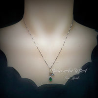 Green Emerald Necklace - Butterfly Flower Pendant - 18kgp @ Sterling Silver - 1 CT Teardrop Emerald Jewelry #517