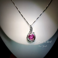 Pink Sapphire Necklace - Sterling Silver - Phoenix Necklace - Round 2 CT Pink Sapphire Pendant - Phoenix Bird Jewelry - 18KGP #692