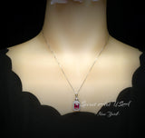 Ruby Necklace Rectangle red Pendant - 18KGP @ Sterling Silver - July Birthstone adjustable chain #299