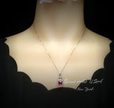 Ruby Necklace - Rectangle Ruby Pendant - 18KGP @ Sterling Silver - July Birthstone #299