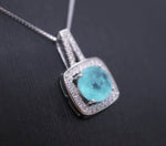 Square Blue Paraiba Tourmaline Necklace Sterling Silver 8 mm Round Paraiba Gemstone Pendant #007