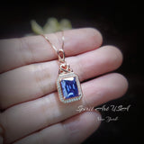 Tanzanite Necklace Rose Gold Sterling Silver 3.5 CT Rectangle Blue Tanzanite Pendant December Birthstone Solitaire Halo #469