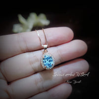 Aquamarine Necklace - Rose Gold Halo Blue Aquamarine Pendant - 18kgp @ Sterling Silver - March Birthstone #300