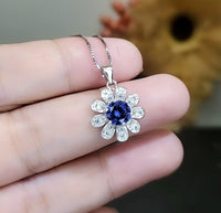 Tiny Tanzanite Sunflower Necklace Sterling Silver - December Birthstone - Tanzanite pendant Sterling Silver 053