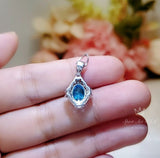 Dainty Swiss Blue Topaz Necklace - Sterling Silver Sim Diamond Blue Gemstone Pendant - November Birthstone 925 Box Chain Topaz Jewelry #130