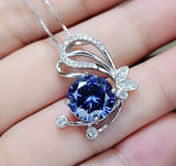 Round Tanzanite Necklace - Sterling Silver Butterfly Necklace - December Birthstone - 18KGP - Lab Created Energic Tanzanite Pendant #548