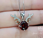 Gemstone Deer Antler Garnet Necklace - Sterling Silver 8mm Round Cut 2 Ct Garnet Pendant - January Birthstone #341