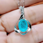 Blue Paraiba Necklace - Sterling Silver - Paraiba Tourmaline Jewelry - White Gold Blue Gemstone Pendant - Simple 18KGP Jewelry #010