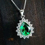 Teardrop Emerald Necklace Sterling Silver Gemstone Pear Halo White Gold Plated 2.5 CT Green Emerald Pendant jewelry #138