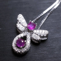 Ruby Necklace - 925 Sterling Silver - Gemstone Butterfly - White Gold coated - Ruby Necklace #238