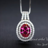 Ruby Necklace - Double Halo Ruby Pendant - 18KGP @ Sterling Silver - July Birthstone - 2.3 CT Red Ruby Jewelry #407