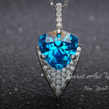 Large Blue Topaz Necklace - Trillion Cut - Blue Topaz Pendant - 18KGP Sterling Silver - Protective Queen's Guard Sword #760