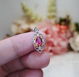 Tiny Thorn Apple Ruby Necklace - 24k Gold decorated Sterling Silver Minimalist Oval Ruby Pendant - Blessing Buddha Hand Jewelry #112