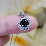 Minimalist Black CZ Necklace Sterling Silver Sunflower Princess Diana Style Tiny Black Gemstone Pendant 019