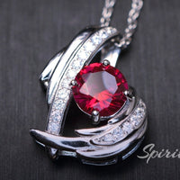 Protective Angel Wing Ruby Necklace Full Sterling Silver White Gold Coated Store Exclusive Design July Birthstone Angel Wing Pendant #825