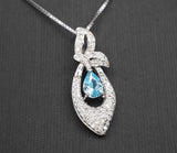 Tiny Teardrop Aquamarine Necklace, Gemstone Petal Leaf Butterfly Pendant, 18KGP @ Sterling Silver - Blue Aquamarine Jewelry #384