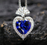 4 CT Tanzanite Heart Necklace - White gold coated Sterling Silver - Deep blue heart Pendant - Lab Created Energic Tanzanite Jewelry #573