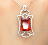 Sunstone Necklace Tangerine Sapphire Jewelry - Large High Quality Square Sterling Silver 9 CT Red Orange Sun Stone Pendant Scissor Cut #779