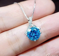 Simple Blue Topaz Necklace Gemstone 2CT Bowknot Blue Topaz Pendant Sterling Silver White Gold plated Minimalist Blue Gemstone Jewelry #100