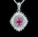 Pink Tourmaline Necklace - Gemstone Halo Tourmaline Pendant - White Gold coated Sterling Silver - 1.5Ct Oval Cut Pink #675