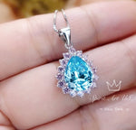 Large Teardrop Aquamarine Necklace - Sterling Silver 3 CT Blue Aquamarine Pendant March Birthstone Pink Tourmaline Halo Pear Aquamarine #528