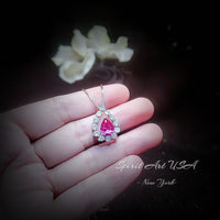 Pink Sapphire Necklace - Pear Teardrop Cut - White gold - Sterling Silver - 2.5CT Fuchsia Red Sapphire Jewelry #957B