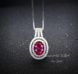 Ruby Necklace - Double Halo Ruby Pendant - 18KGP @ Sterling Silver - July Birthstone - 2.3 CT Red Ruby Jewelry #407