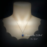 Blue Sapphire Necklace - Double Halo Gemstone - Blue Sapphire Pendant 18KGP @ Sterling Silver - September Birthstone - 2.3CT Oval #592