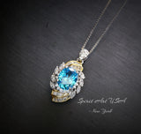 The Spiral of Life Blue Topaz Necklace Gemstone Swirl White Yellow Gold Blue Topaz Pendant Jewelry Sterling Silver #656